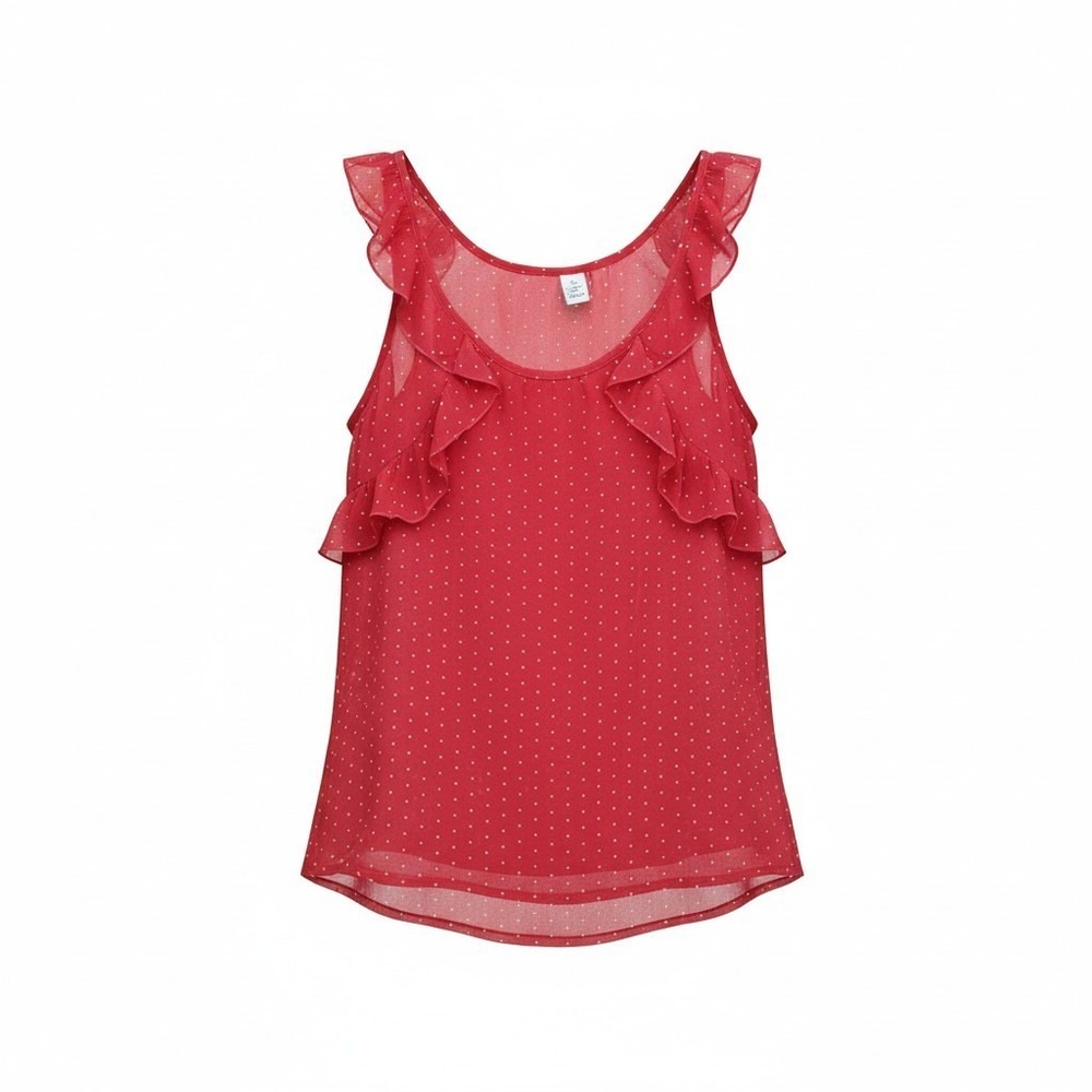 Old Navy Top Small Women' s Red Polka‎ Dot Sleevless Ruffle